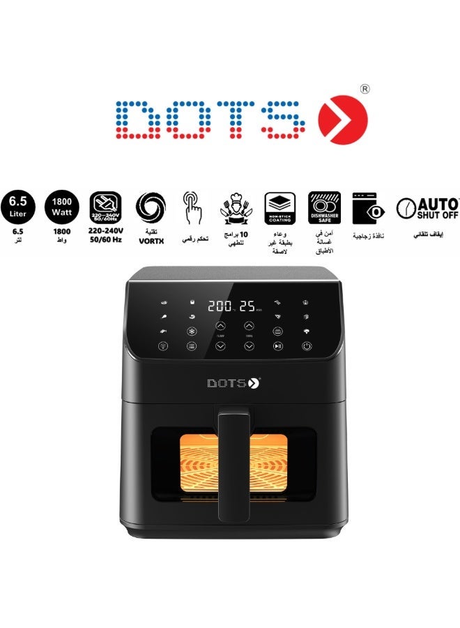 دوتس قلاية دوتس الهوائية قوة 1800 واط، تحكم رقمي باللمس سعة 6.5 لتر،  7وظائف محددة مسبقًا، حمل حراري سريع للهواء - مثالية للوجبات الكبيرة، طهي بدون دخان - Image 1